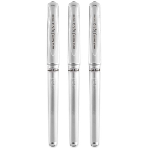 Uni-Ball UM 153 Signo Broad Point Gel Pen - White - Pack of 3