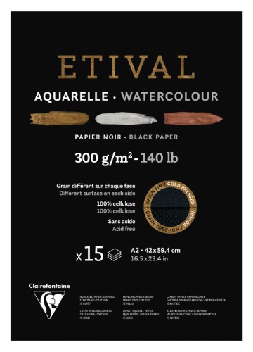 Etival Black Watercolour Pad A2, 300gsm, Cold Press - A2
