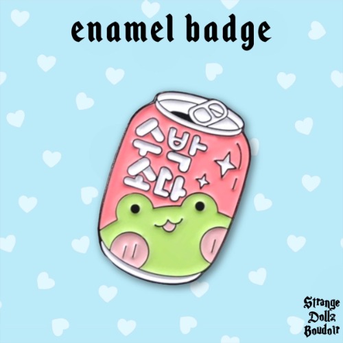 Cute Can Frog enamel badge pin, Cute Food, Strange Dollz Boudoir