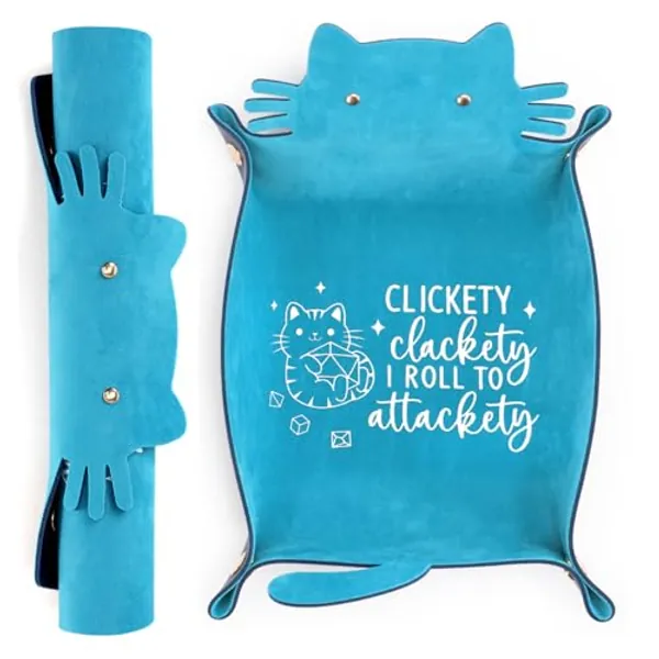 ICoDeesse Blue Cat Dice Tray Novelty Purple Cat Shape PU Leather Dice Tray for Rolling Portable Dice Holder Desk Organizer DND Accessories Unique Gift for RPG Game Players - Blue