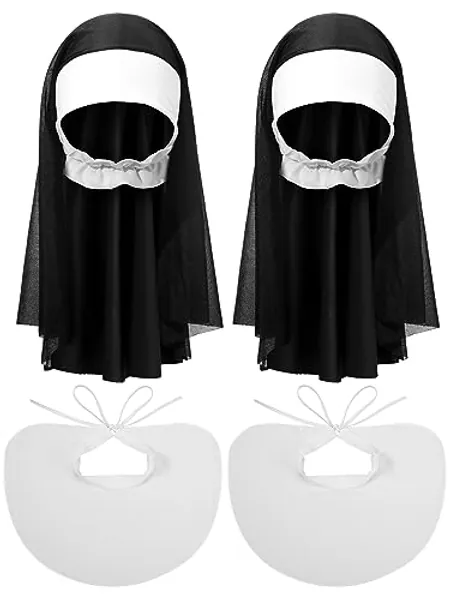 Jiuguva Halloween Nun Costume Set Includes Nun Hat Nun Collar Women's Nun's Kit with Headpiece, Black and White - 4
