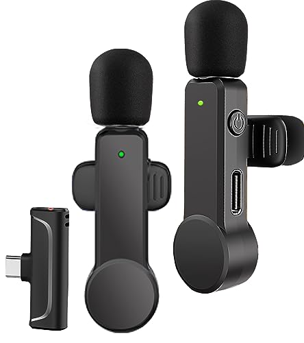 2 Pack Lavalier Microphone USB C Wireless Lav Mic for Android Phone - NPTCL Noise Canceling Mini Lapel Mic Type C for Samsung iPhone 15（USB-C） Video Recording Vlog
