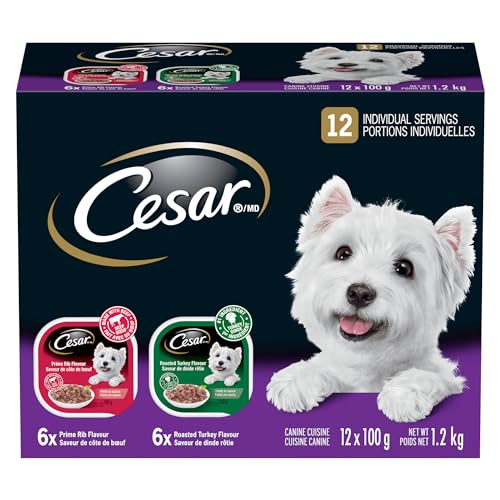 CESAR Filets In Sauce: 6 Roasted Turkey Flavour And 6 Prime Rib Flavour, 12x100g Trays - Turkey - 100 g (Pack of 12)