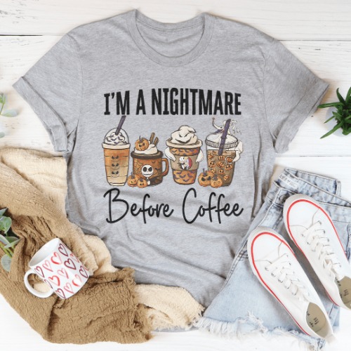 Nightmare Before Coffee Tee - Athletic Heather / 2XL