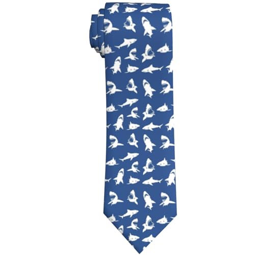 WOAIDY Men's Tie Funny Neckties Mens Tie Formal Party Business Neckties Soft Comfortable Durable Ties - Shark Pattern