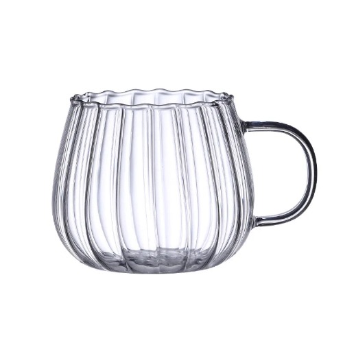 Pumpkin Shaped Glass Cup with Handle - Clear