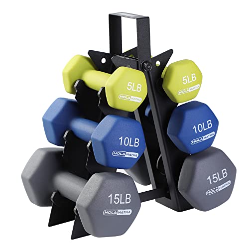 HolaHatha Neoprene Dumbbell Free Hand Weight Set with Storage Rack, Ideal for Home Gym Exercises to Gain Tone and Definition - 60 LB - Multicolor