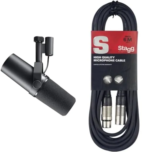 Shure SM7B Microphone Dynamique Voix pour Le Broadcast, Le Podcast et lenregistrement, Micro de Studio XLR & Stagg Câble Microphone de Haute qualité XLR vers Prise XLR, 6 m, Noir