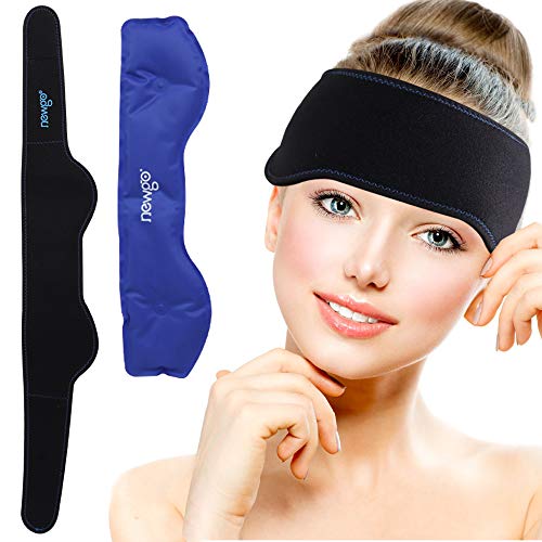NEWGO Headache Ice Pack Head Wrap for Migraines, Cold Pack Head Ice Therapy Wrap for Headache Relief, Tension, Sinus Pain, Chemo, Head Injuries - 29.5" x 4.3" - Black