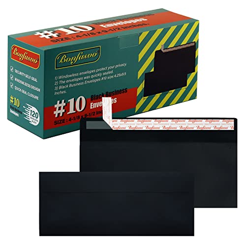 Bonfasvo 120 Pack #10 Black Security Envelopes 4-1/8 x 9-1/2 inches Self Seal Kraft Windowless Invisible Envelopes Super Strong Quick Seal Envelopes Security Tint Pattern Secure Mailing - 120 Pack #10 (4-1/8 x 9-1/2 inches) - Black