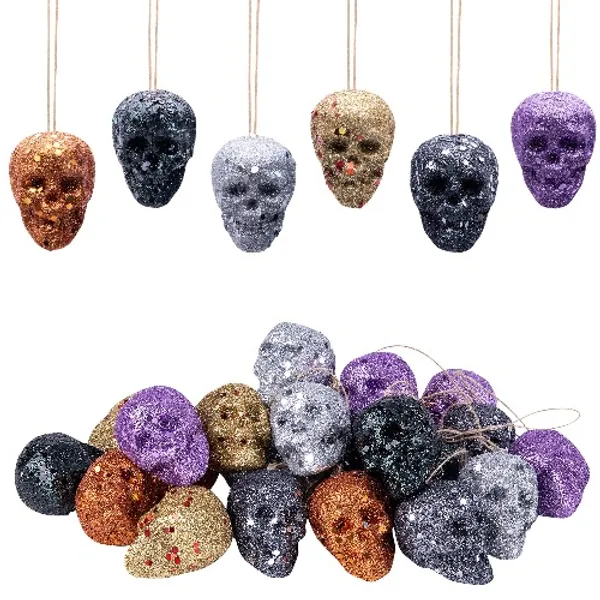 Sfcddtlg 30 PCS Halloween Colorful Mini Hanging Skull Heads-Halloween Foam Hanging Skeleton Head Decoration-Halloween Hanging Ornament for Halloween Mardi Gras Party and Xmas Tree Supplies - 30pcs