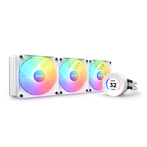 NZXT Kraken Elite RGB 360- RL-KR36E-W1 - 360mm AIO CPU Liquid Cooler - Customizable 2.36" Wide-Angle LCD Display for GIFs, Images, Performance Metrics - 3 x F120 RGB Core Fans - White - 360mm - Kraken Elite RGB - White