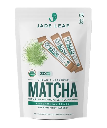 Jade Leaf Matcha Organic Green Tea Powder - Culinary Grade Premium Second Harvest - Authentic Japanese Origin (1.06 Ounce Pouch) - Ceremonial Teahouse (Pouch) - 30 Count (Pack of 1)