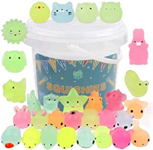 POKONBOY 23 Pack Squishies Mochi Squishy Toys Glow in The Dark Party Favors for Kids - Mini Kawaii Squishies Mochi Animals Stress Relief Squishy Pack Squishy Cat Squishys with Storage Box