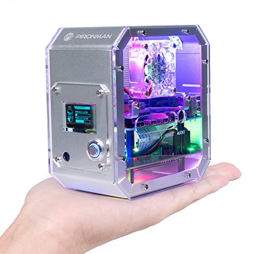 Pironman Mini PC Case for Raspberry Pi - Aluminum Alloy Tower Case with Fan, Tower Cooler, M.2 SATA SSD Expansion Board, 0.96" OLED, IR Receiver and Power Button for Raspberry Pi 4