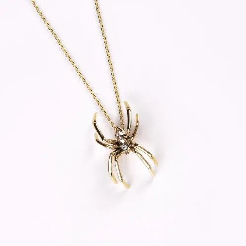 14k Solid Gold Diamond Realistic Spider Necklace