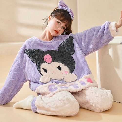 Thick Knit Kawaii Pajama Sets - Kuromi / M