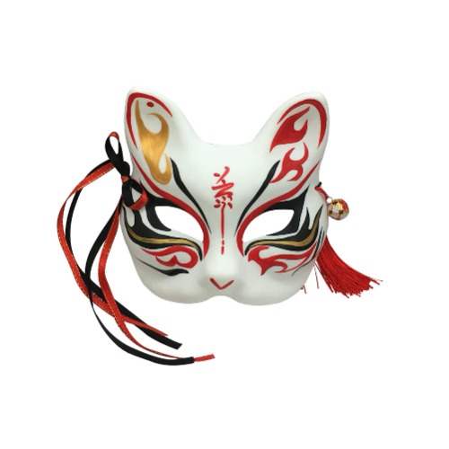 YangYong Kitsune Fox Mask for Christmas Costume,Animal Cosplay Kabuki Half Face Cat Masks Masquerade Party - Gold+red+black