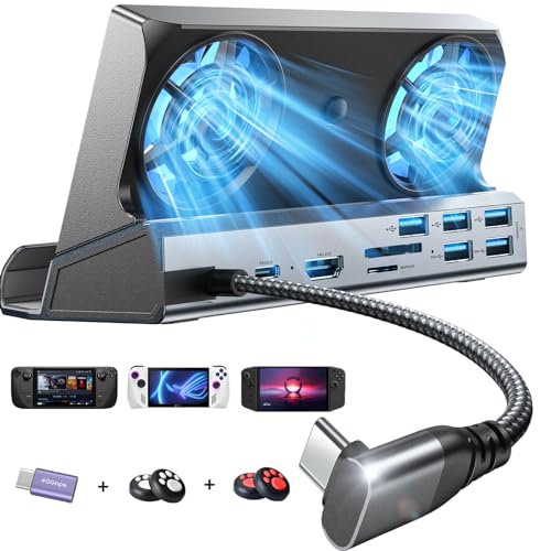 LISEN Legion Go/ROG Ally/Steam Deck Dock, 10-in-1 Steam Deck Docking Station with 5 USB 3.0&2.0, Dual Cooling Fan, HDMI 4K@60Hz, Gigabit Ethernet, 100W Charging for Valve Stream Deck/Lenovo Legion Go - Grey for Legion Go & Steam Deck