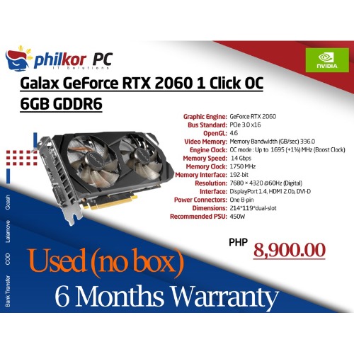 Galax Geforce RTX 2060 1-click OC (used graphics card)