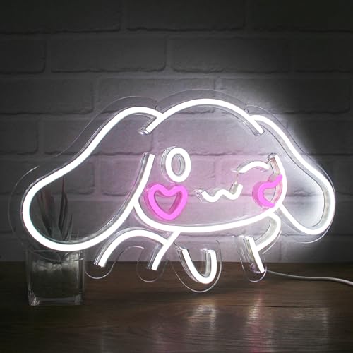 Cinnamoroll Anime Neon Sign for Wall Decor Cinnamoroll Led Light Room Decor Japanese Neon Light Cinnamoroll Gift for Girls Backdrop 17.5"*9.5" - Cinna-White