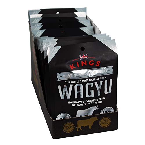 Kings - Wagyu Beef Jerky - Platinum Edition Indulgent Range - High Protein Meat Snack - Box of 16 x 25 Gram Packs - Platinum Wagyu Jerky - 25 g (Pack of 16)