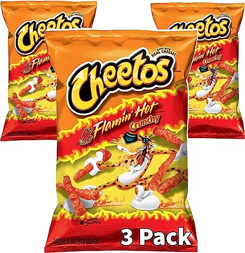 American Cheetos Flamin Hot Crunchy 8oz - 226g - (Pack of 3) - Original American US Import - Party Snack - Extreme Hot Challenge - BIG PACK - BY BLISSIFY