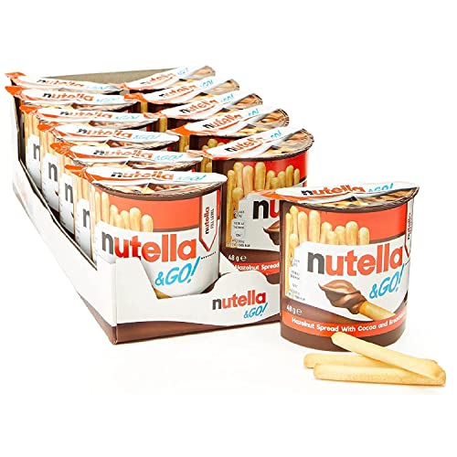 Nutella Ferrero & Go Snack Treats - Chocolate Box of 12 x 48g Hazelnut Spread with Cocoa and Breadsticks Bulk Buy with Topline Card. Kids Sweets for Lunchbox Snacks, Party Bag Fillers or Choco Lovers