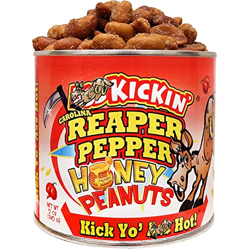 KICKIN’ Carolina Reaper Pepper Honey Spicy Hot Peanuts – 12oz - Ultimate Spicy Gourmet Gift Peanuts - Try if You dare! - Carolina Reaper