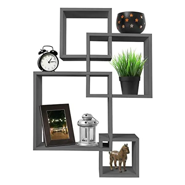 
                            Greenco 4 Cube Intersecting Wall Mounted Floating Shelves Gray Finish
                        