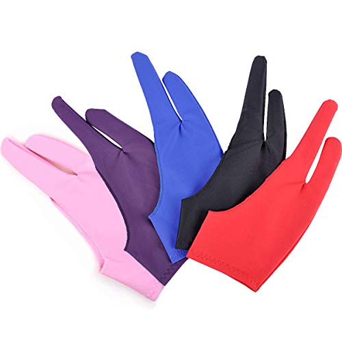 Gzingen 5 Pieces Artist Glove for Drawing Tablet, Two-Finger Tablet Drawing Gloves, Digital Artist Gloves for Graphics Pen Drawing Tablet Monitor Painting, Artist Glove for Right Hand and Left Hand