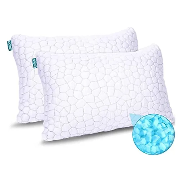 
                            2-Pack Cooling Bed Pillows for Sleeping Adjustable Gel Shredded Memory Foam Pillows Queen Size Set of 2 - Luxury Bamboo Pillows for Side Back Sleepers Washable Removable Cover CertiPUR-US Certified
                        