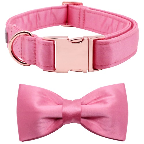 Lionet Paws Hundehalsband mit Fliege - komfortable Seide rosa Hundehalsband mit abnehmbaren Fliege für Welpen und Katze, Hals 20-30cm