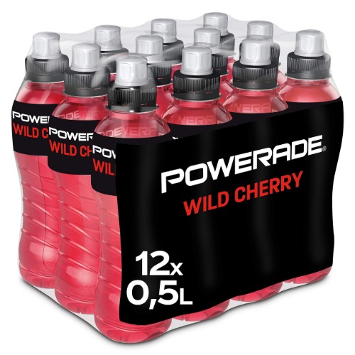 Powerade Sports Wild Cherry - isotonisches und kalorienarmes Sport Getränk mit Kirsch-Geschmack - mit Elektrolyten - Iso Drink in stylischen Einweg Flaschen (12 x 500 ml)