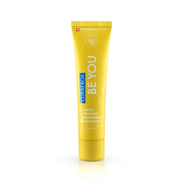 Curaprox Be you Grapefruit Whitening-Zahnpasta mit Geschmack von Grapefruit und Bergamotte, mit Menthol, vegan, 950 ppm Fluorid, RDA 50, gelb, 60 ml