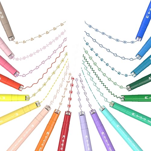 AECHY 18 bunte Kurven-Notizstifte, 18 verschiedene Kurvenformen und Farben von Stiften mit doppeltem Ende und feinen Linien, Kurven-Highlighter-Set für Kinder, Tagebuch, Notizen, Zubehör - 18 Farben Fein + Kurvenspitze