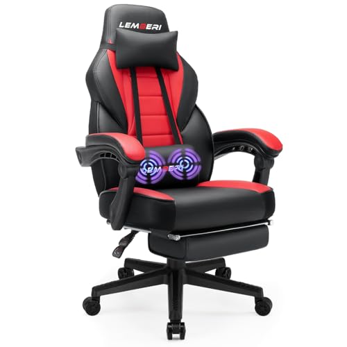 LEMBERI Video Game Chairs with footrest, Big and Tall Gamer Chair for Adults, 400lb Capacity, Racing Style Computer Chair with Headrest and Lumbar Support - Red