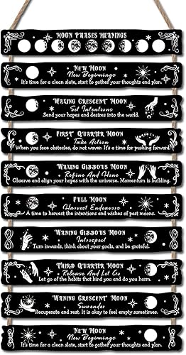 HPNIUB Moon Phase Plaque Wall Decor, Witchcraft Wall Art, Witchcraft Supplies, Celestial Home Decor Aesthetic,Gothic Kitchen Decor,Halloween Moon Magic Poster, Witchy Room Decor - Black