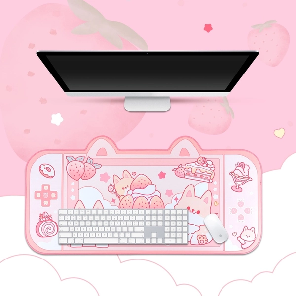 Pastal Pink Large Gaming Mouse Pad Corgi Dog Desk Mat Kawaii Room Decor