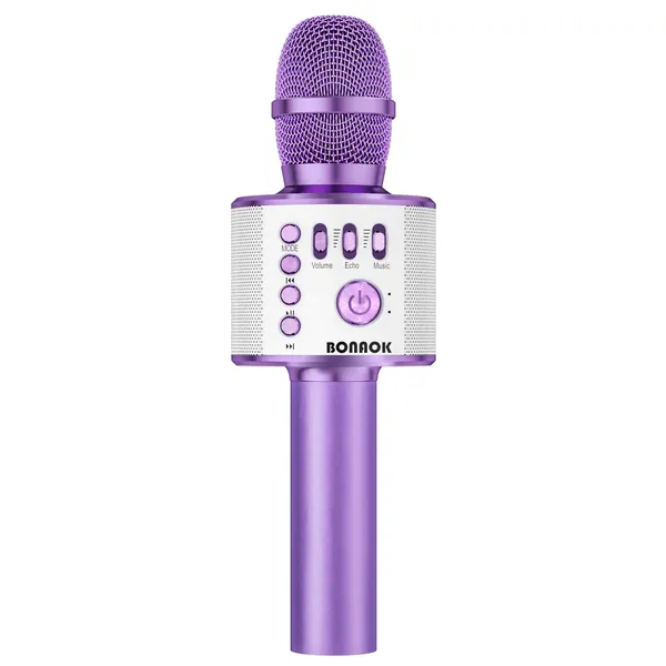BONAOK Wireless Bluetooth Karaoke Microphone, 3-in-1 Portable Handheld Mic Speaker Machine for All Smartphones, Gift for Girls Boys Kids Adults All Age Q37(Light Purple) - Light Purple