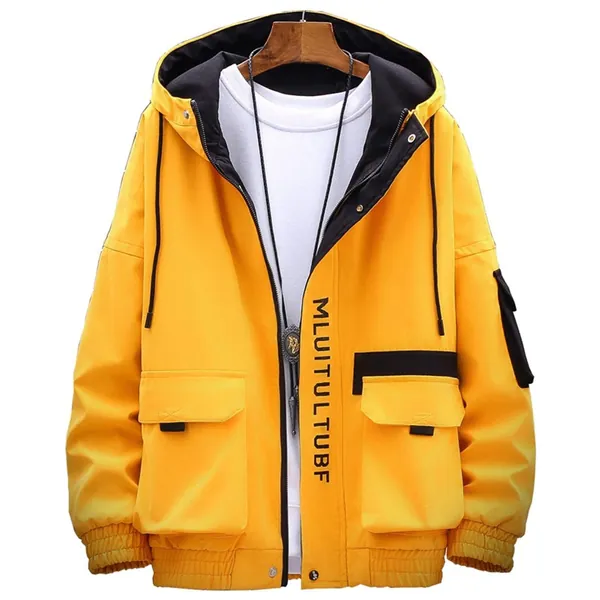 Spring Autumn Japanese Streetwear Jackets Men Loose Hooded Mens Cargo Bomber Jackets Hip Hop Windbreaker