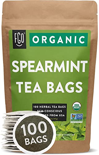 FGO Organic Spearmint Leaf Tea, Eco-Conscious Tea Bags, 100 Count, Packaging May Vary (Pack of 1) - Spearmint - 100 Count (Pack of 1)