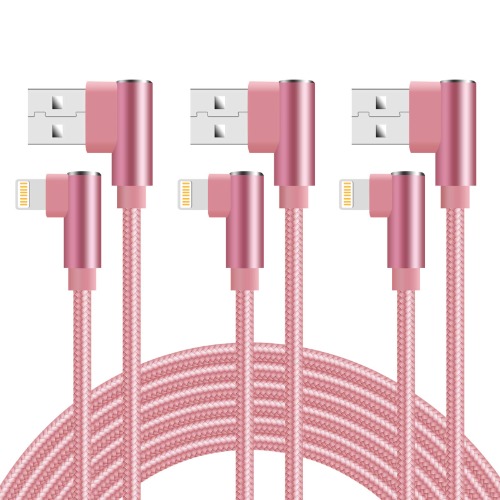 Quickeep iPhone Charger 10ft 90 Degree Lightning Cable 3 Pack iPhone Charging Cable Right Angle Nylon Braided Fast Charger Cord Compatible with iPhone 14/13/12/11/Xs/XR X/8/7 (Rose Gold) - Rose Gold