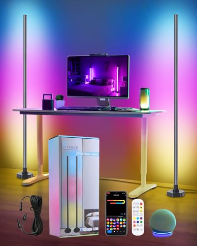 YTDRGB Led Corner Floor Lamp - Corner Lamp Works with Alexa, Corner Light with Music Sync, RGB Floor Lamp with 16 Million DIY Colors for Bedroom (Set of 2, Controlled Synchronously or Individually) - RGBW2