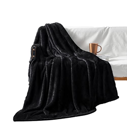 Exclusivo Mezcla Plush Extra Large Fleece Throw Blanket for Couch,Bed and Sofa (50x70 inches, Black) Soft, Warm, Lightweight - Black - 50X70 IN