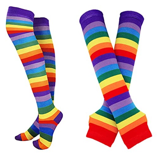 Bienvenu Womens Socks Striped Knee High Socks Arm Warmer Fingerless Gloves Set - Rainbow
