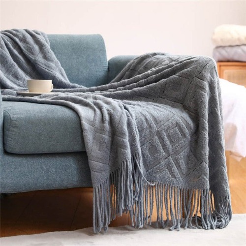 Geometric Knitted Blanket - Gray / 50" x 86.6" (127x220cm)
