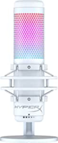 HyperX QuadCast S – RGB USB Condenser Microphone for PC, PS5, Mac, Anti-Vibration Shock Mount, 4 Polar Patterns, Pop Filter, Gain Control, Gaming, Streaming, Podcasts, Twitch, YouTube, Discord – White - RGB Lighting QuadCast White