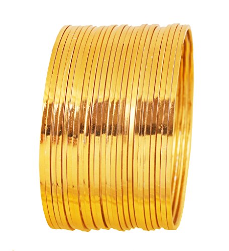 Touchstone "Golden Bangle Collection Indian Bollywood Desire Stunning Look Finely Cut Edges Tango Tune Depiction of Fine Jewelry Designer Bangle Bracelets Set of 24 in Gold or Silver Tone for Women. - Bangles - M - Circ 7.8 in-Indn Size 2.8-Dia 2.5 in - D176 Gold