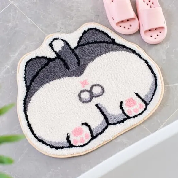 Niedlicher Badteppich Badematte für Badezimmer Rutschhemmender Weicher Badteppich für Duschen Niedlich Plüsch Mikrofaser Super-saugstark Plüschteppich für 50x60cm